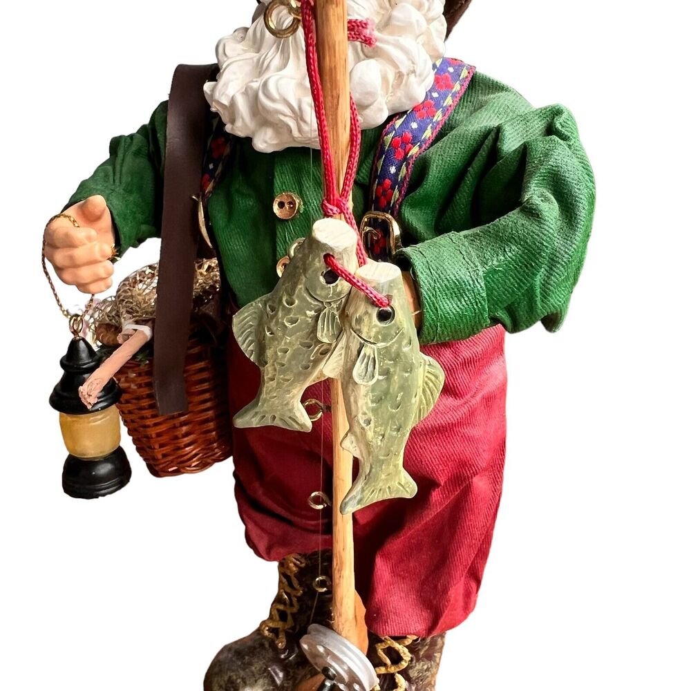 Fabric Mache Christmas Santa Claus Vacation 11" Figurine Holiday Cabincore Fish - Picture 3 of 14